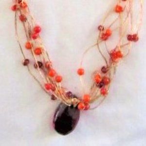 DROP OF SUNSHINE stone dangles from beaded gold chains necklace